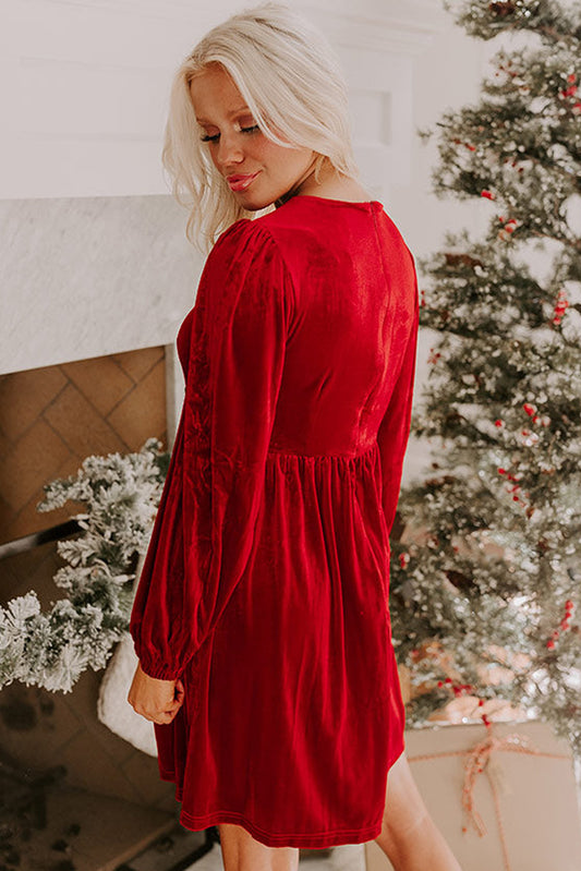 Fiery Red Bowknot Decor High Waist Velvet Mini Dress Mini Dresses JT's Designer Fashion