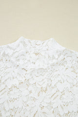 White Lace Crochet Bell Sleeve Mock Neck Blouse Blouses & Shirts JT's Designer Fashion