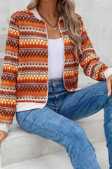 Orange Boho Striped Zip Up Long Sleeve Jacket Jackets JT's Designer Fashion