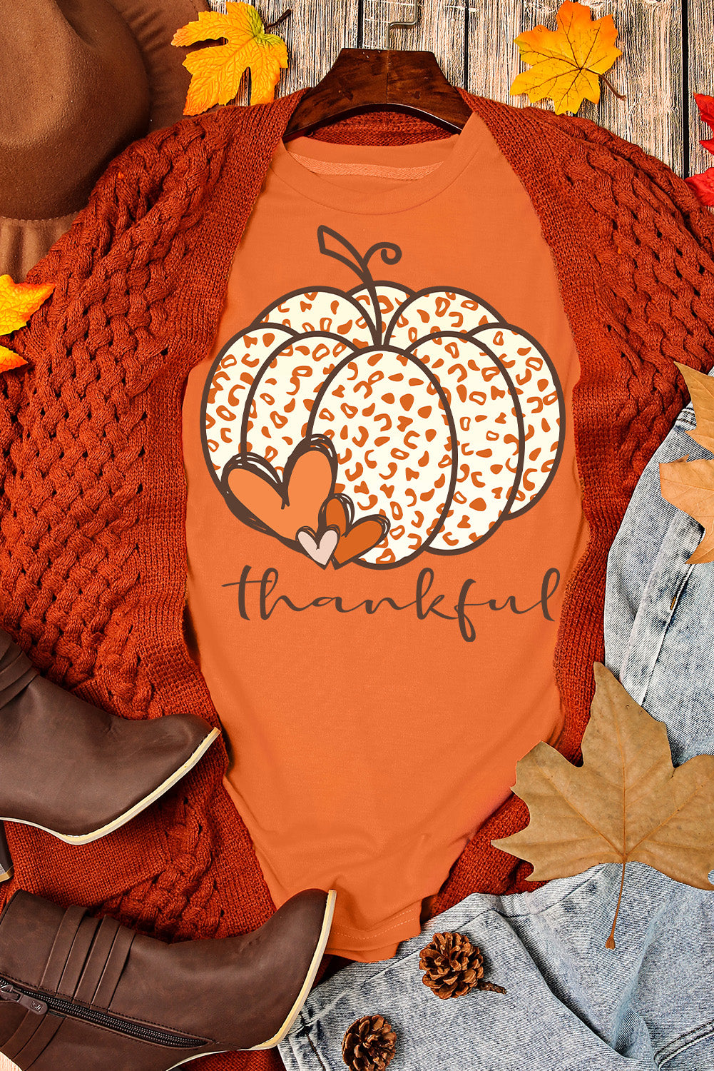 Orange Leopard Pumpkin Graphic Tee Graphic Tees JT's Designer Fashion