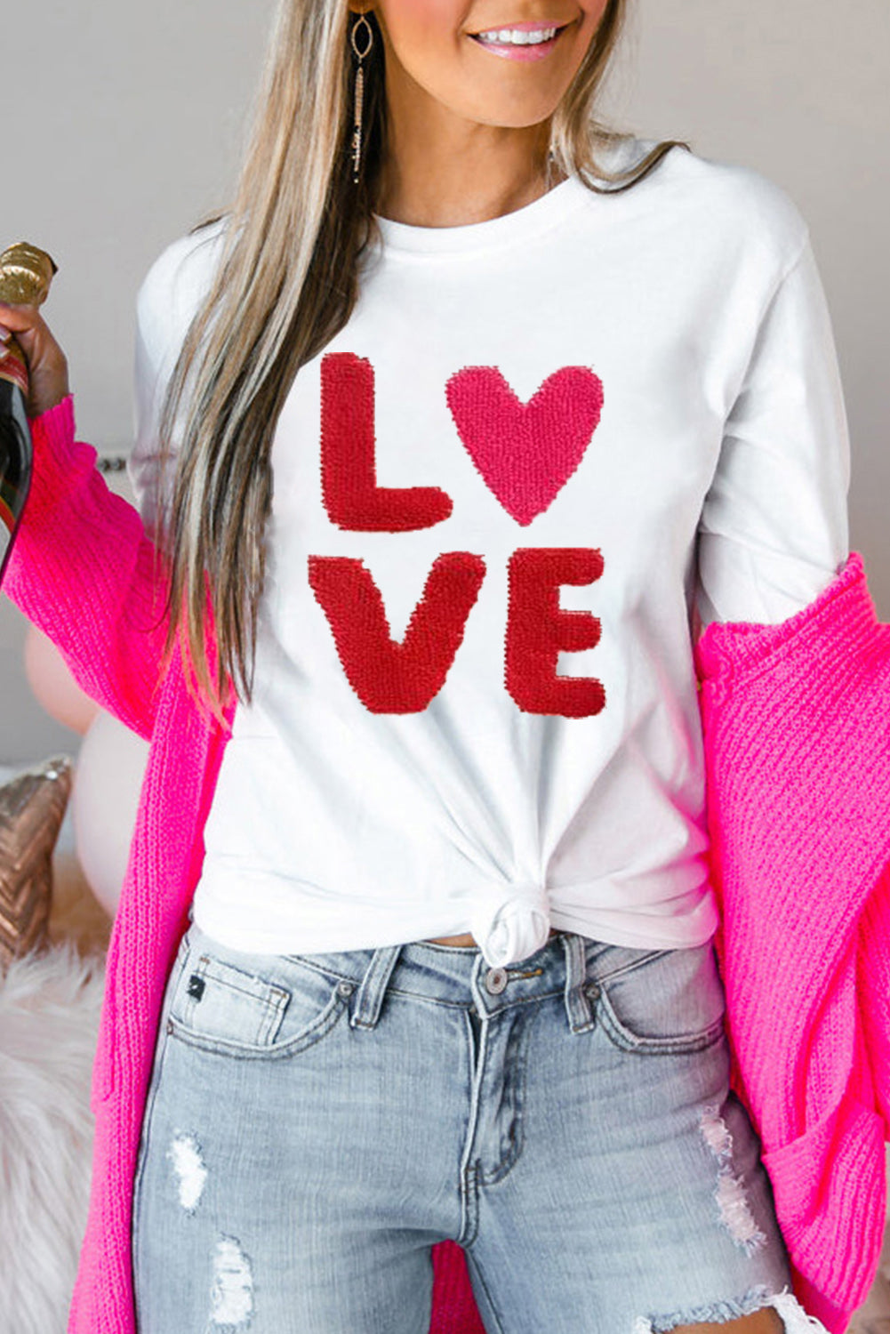 White Heart LOVE Graphic Valentines T Shirt Graphic Tees JT's Designer Fashion