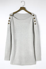 Gray Buttoned Drop Shoulder Oversized Sweater Sweaters & Cardigans JT's Designer Fashion