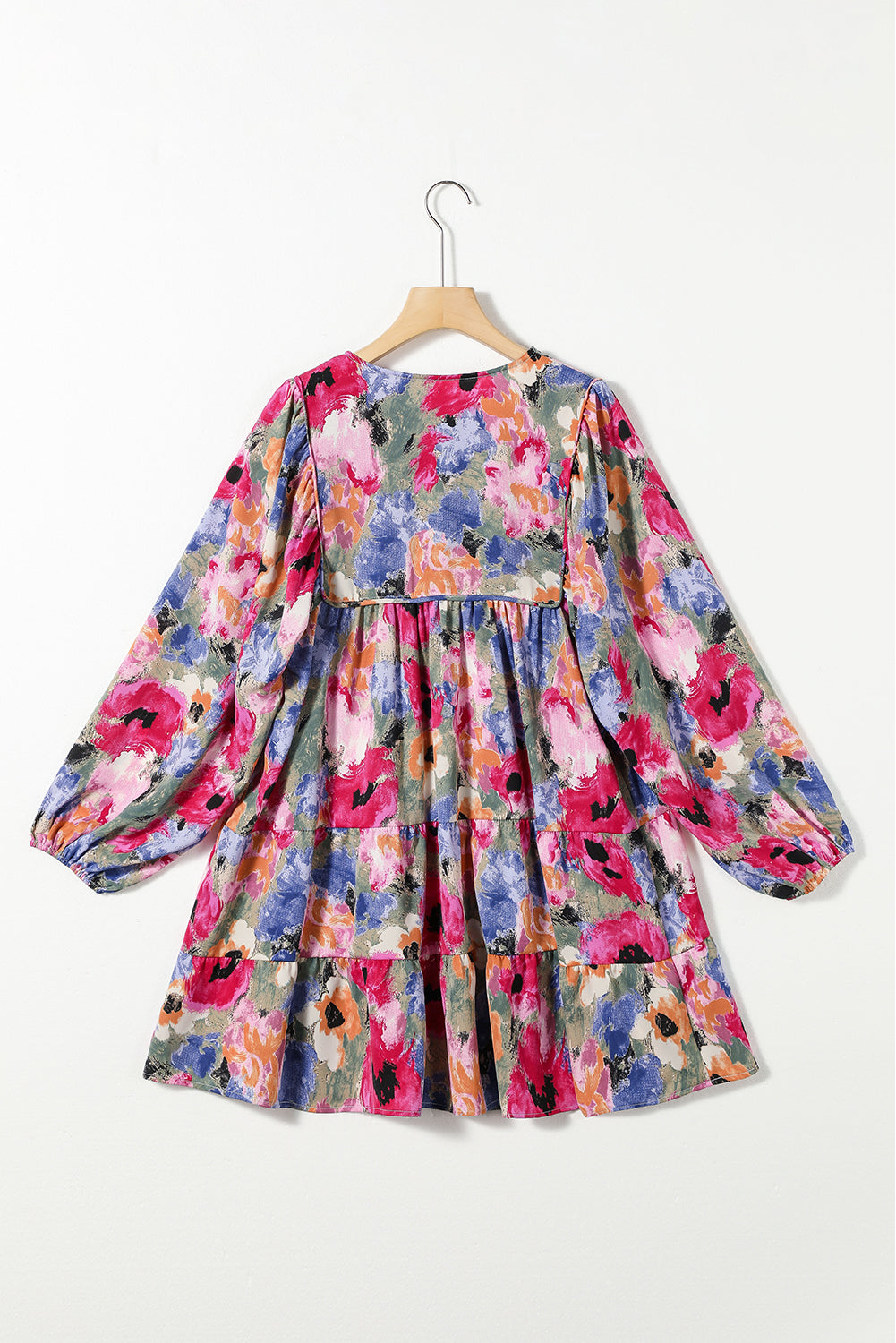Multicolour Floral Tie Neck Bubble Sleeve Shift Dress Floral Dresses JT's Designer Fashion