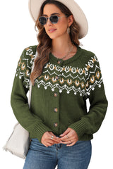 Moss Green Western Fashion Abstract Printed Cardigan Sweater Cardigans JT's Designer Fashion