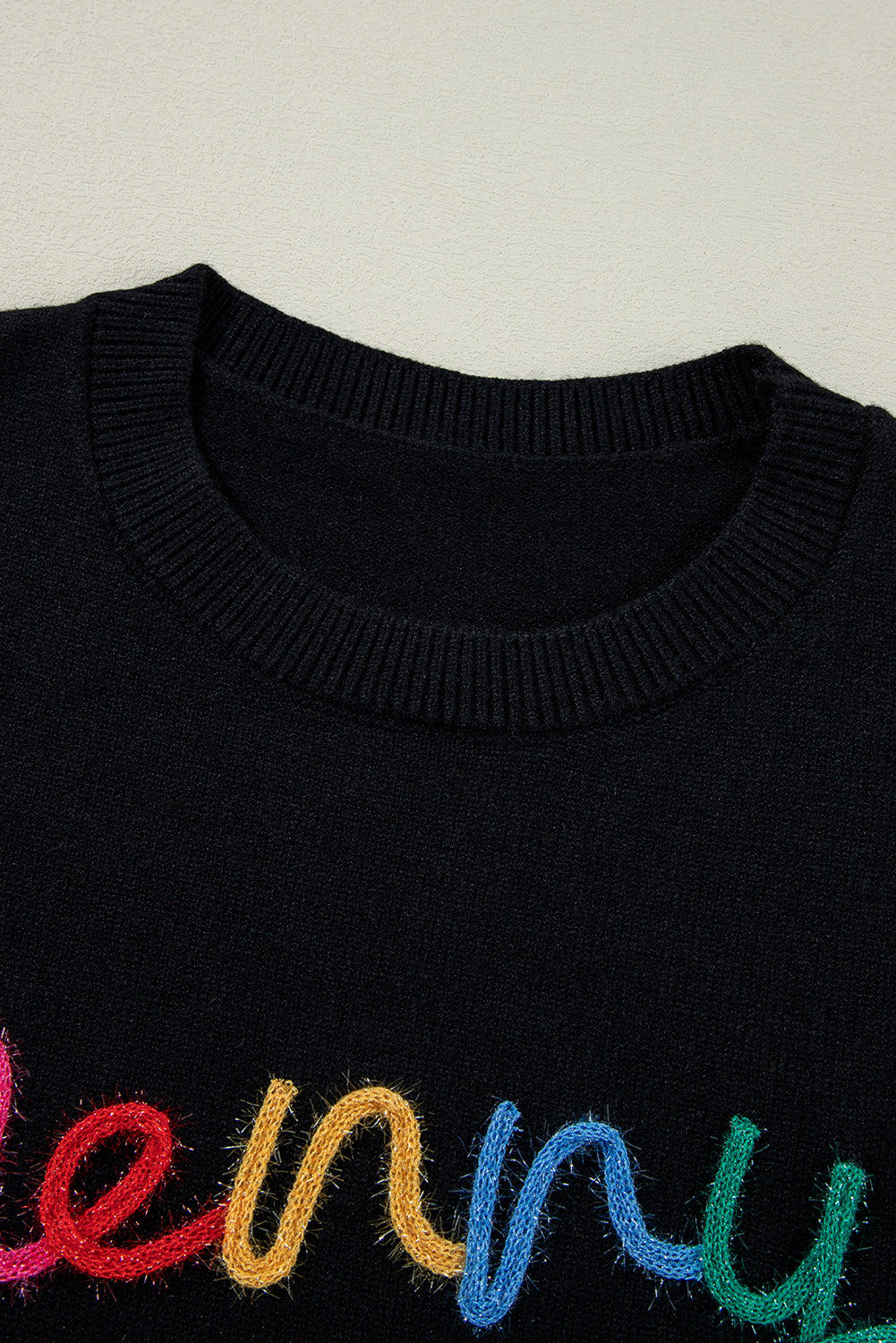 Black Colorful Merry & Bright Tinsel Graphic Sweater Sweaters JT's Designer Fashion