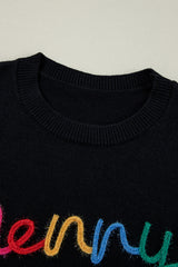 Black Colorful Merry & Bright Tinsel Graphic Sweater Sweaters JT's Designer Fashion