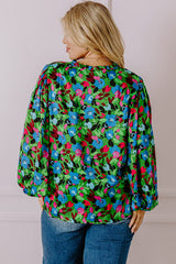 Green Plus Size Floral Bubble Sleeve V Neck Blouse Plus Size Blouses & Shirts JT's Designer Fashion