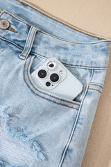 Beau Blue High Rise Distressed Raw Hem Denim Shorts Denim Shorts JT's Designer Fashion