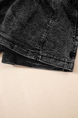 Black Drawstring High Waist Pocketed Denim Shorts Denim Shorts JT's Designer Fashion