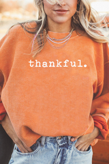 Orange Thankful Ribbed Crew Neck Thanksgiving Sweatshirt Graphic Sweatshirts JT's Designer Fashion