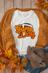White Chenille Game Day Rugby Football Pattern Crewneck T Shirt Graphic Tees JT's Designer Fashion