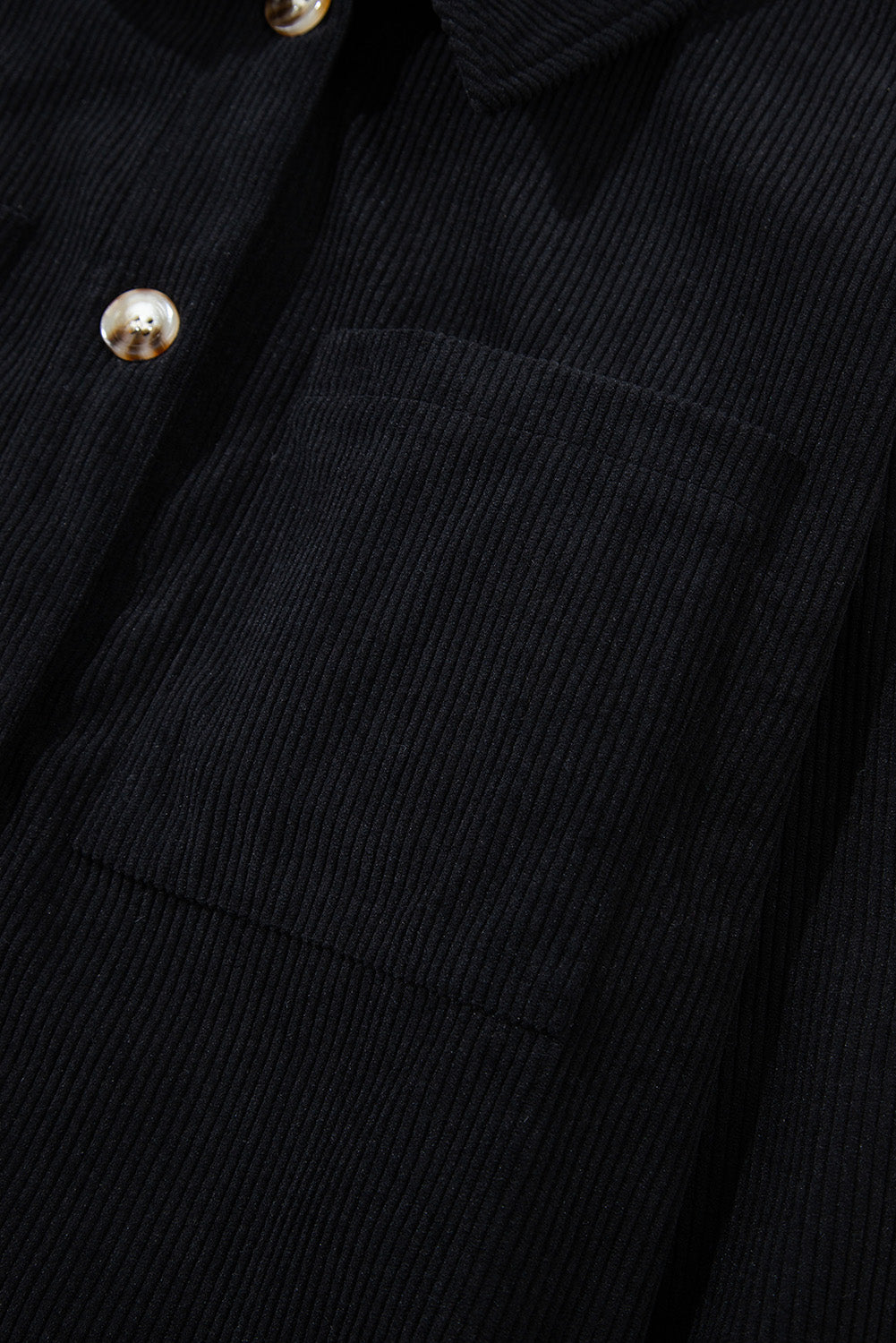 Black Hooded Drawstring Pockets Corduroy Shacket Jackets JT's Designer Fashion