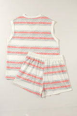 Beige Western Striped Print Casual Tank 2pcs Outfit Short Sets JT's Designer Fashion