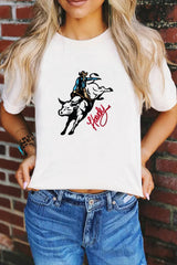 White Cowboy Howdy Embroidered Western Fashion T Shirt Graphic Tees JT's Designer Fashion