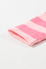 Pink Checkered Colorblock Striped High Low Loose Sweater Sweaters JT's Designer Fashion