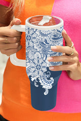Sky Blue Vintage Pattern Print Stainless Steel Portable Cup 40oz Tumblers JT's Designer Fashion
