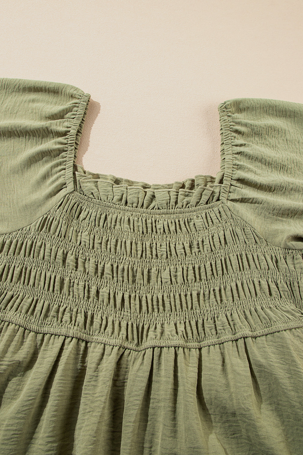 Grass Green Frilly Square Neck Flutter Sleeve Smocked High Waist Plus Size Dress Plus Size Mini Dresses JT's Designer Fashion