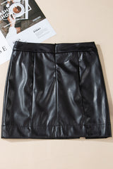 Black PU Leather Side Slits Slim Fit High Waist Mini Skirt Skirts & Petticoat JT's Designer Fashion