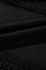 Black Eyelet Pattern Detail V Neck Drop Shoulder Sweater Sweaters JT's Designer Fashion