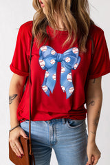 Red Rugby Bowknot Graphic Crew Neck Tee Graphic Tees JT's Designer Fashion