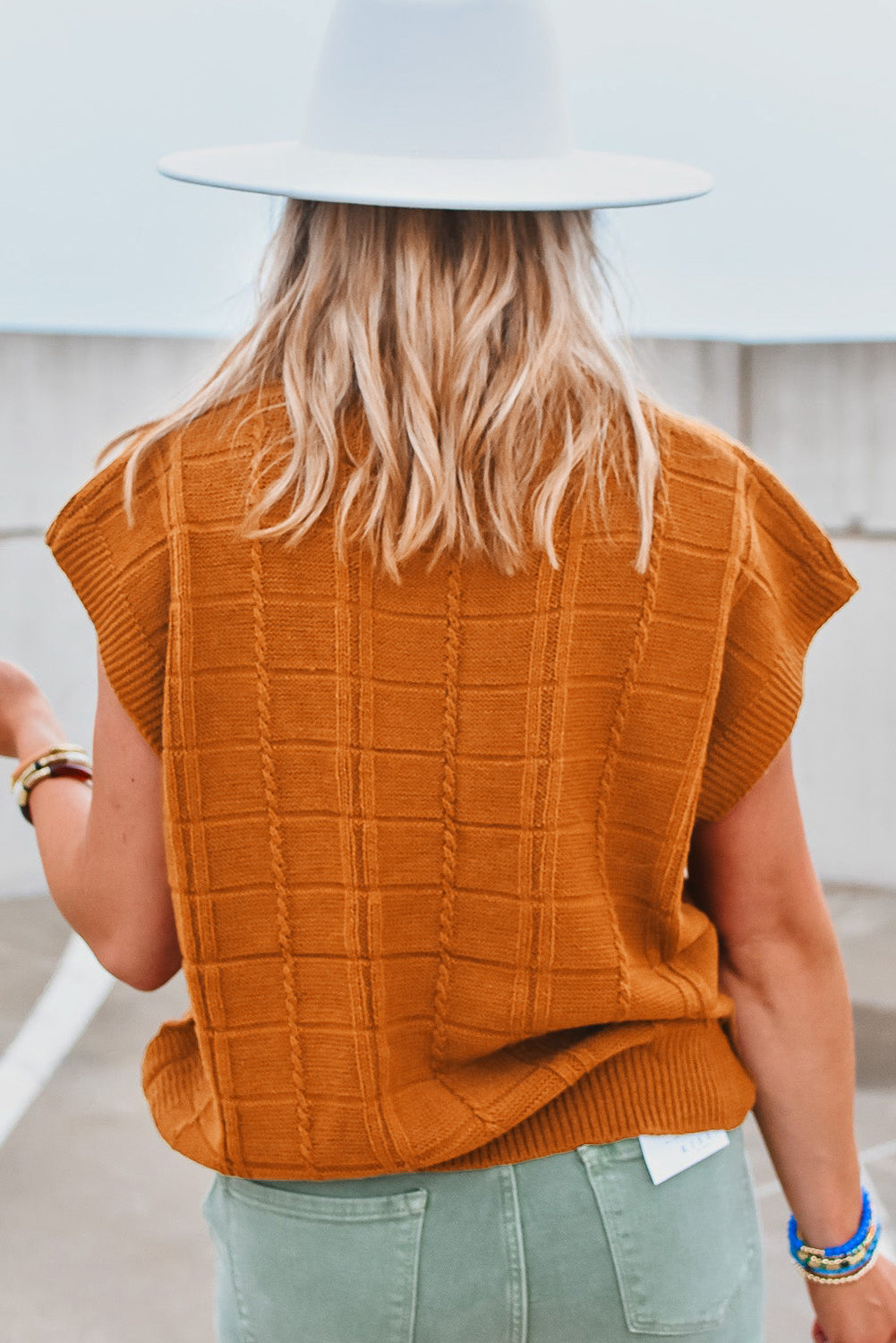 Chestnut Grid Textured Short Sleeve Sweater Sweaters & Cardigans JT's Designer Fashion