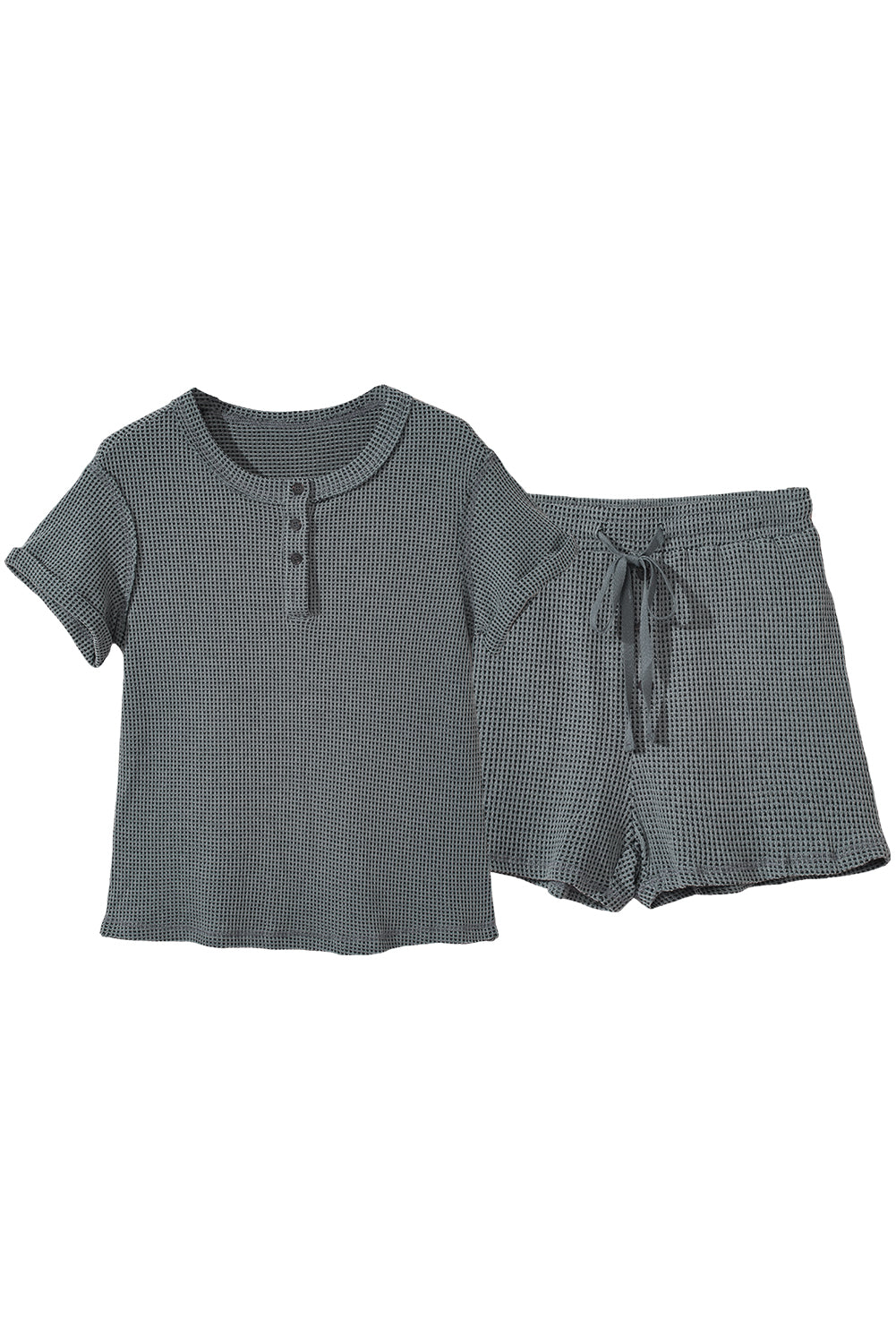 Laurel Green Waffle Knit Buttoned Top and Drawstring Shorts Set Short Sets JT's Designer Fashion