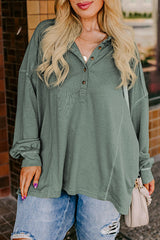 Seagrass Plus Size Exposed Seam Drop Shoulder Henley Top Seagrass 67%Polyester+30%Viscose+3%Elastane Plus Size Long Sleeve Tops JT's Designer Fashion