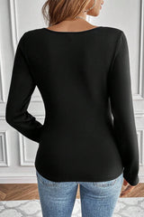 Black Solid Scoop Neck Slim Fit Thermal Top Long Sleeve Tops JT's Designer Fashion