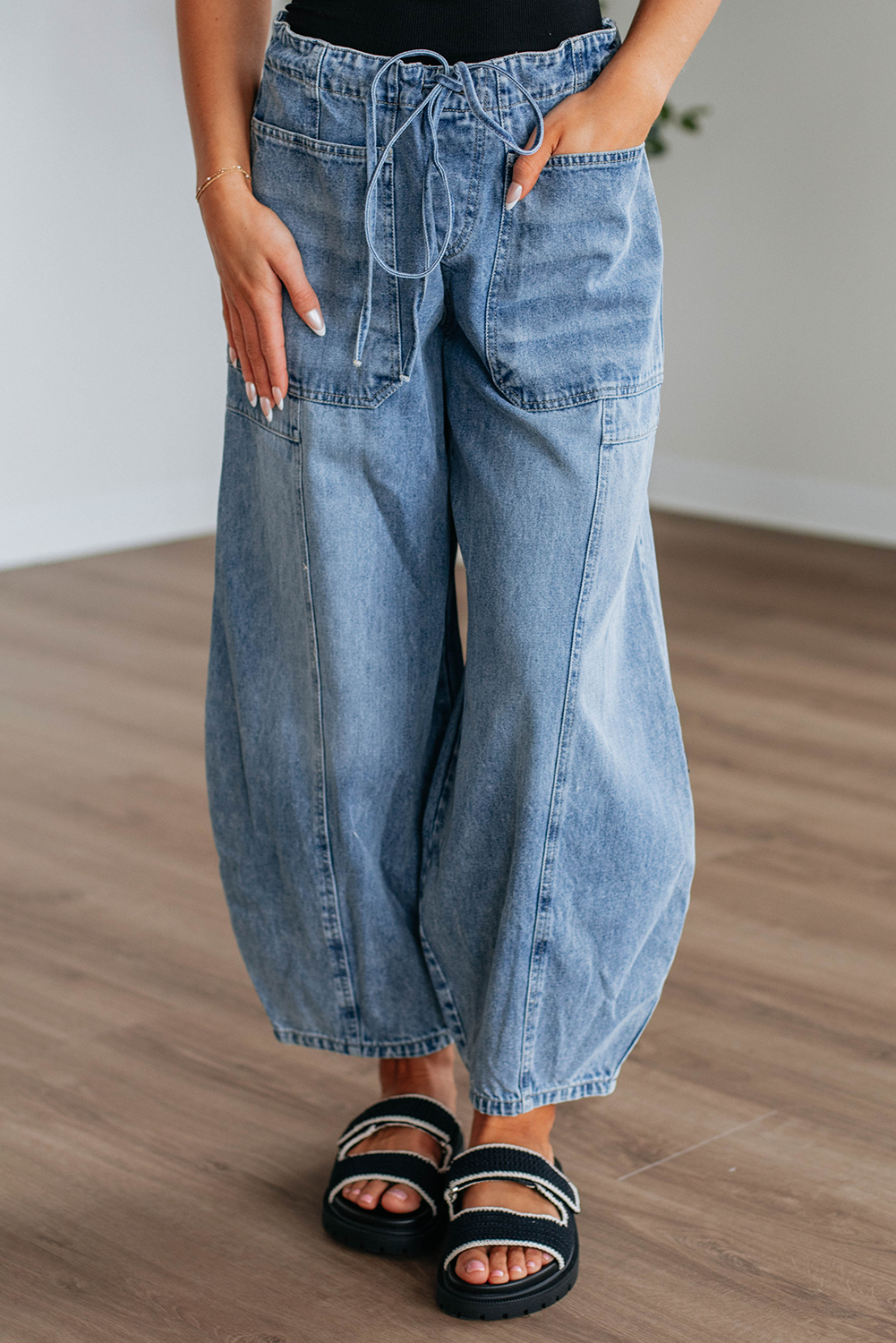 Myosotis Large Patch Pocket Drawstring Paperbag Waist Barrel Jeans Myosotis 72%Cotton+26%Polyester+2%Elastane Jeans JT's Designer Fashion