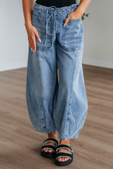 Myosotis Large Patch Pocket Drawstring Paperbag Waist Barrel Jeans Myosotis 72%Cotton+26%Polyester+2%Elastane Jeans JT's Designer Fashion