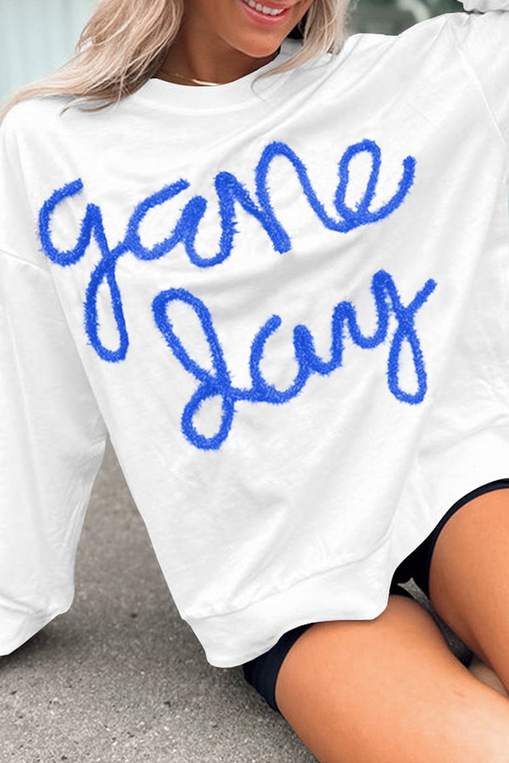 White Tinsel Game Day Drop Shoulder Graphic Sweatshirt Sweatshirts & Hoodies JT's Designer Fashion
