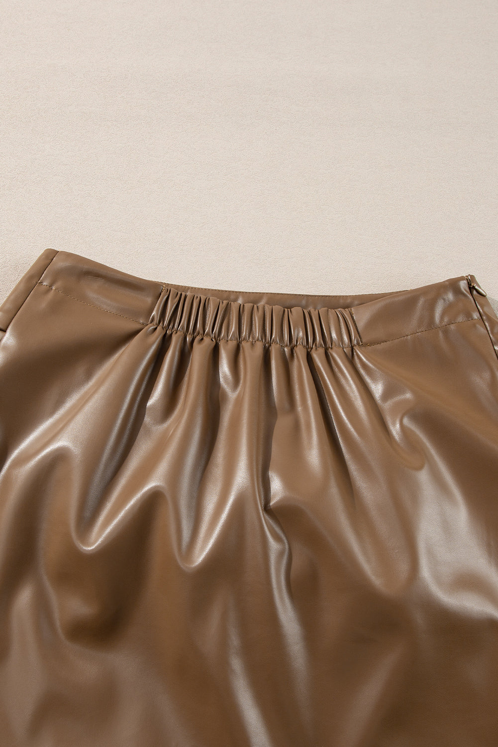 Coffee Bowknot Faux Leather Mini Skirt Skirts & Petticoat JT's Designer Fashion