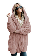 Pink Pink Soft Fleece Hooded Open Front Jacket Jackets JT's Designer Fashion