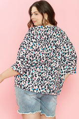 Brown Leopard Print V Neck Batwing Sleeve Plus Size Top Plus Size JT's Designer Fashion