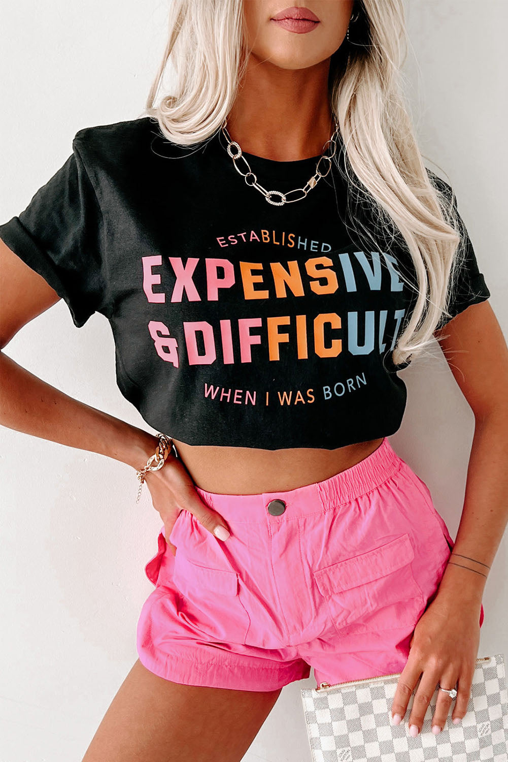 Black EXPENSIVE&DIFFICULT Graphic Tee Black 95%Polyester+5%Elastane Graphic Tees JT's Designer Fashion