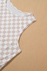 White Ribbed Texture Checkered Print 2pcs Tank and Pants Set Pant Sets JT's Designer Fashion