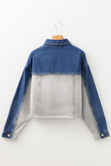 Dusk Blue Color Block Patchwork Flap Detail Distress Denim Jacket Denim Jackets JT's Designer Fashion
