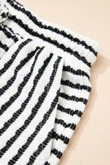 Black Stripe Knitted Short Sleeve Top and Drawstring Shorts Set Short Sets JT's Designer Fashion