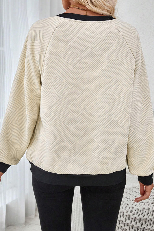 Jet Stream Color Block Edge Raglan Sleeve Crew Neck Textured Top Long Sleeve Tops JT's Designer Fashion
