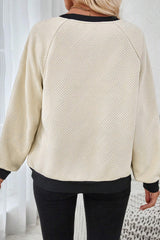 Jet Stream Color Block Edge Raglan Sleeve Crew Neck Textured Top Long Sleeve Tops JT's Designer Fashion