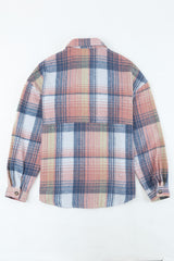 Pink Plaid Flap Pockets Shacket Plaid Shackets JT's Designer Fashion