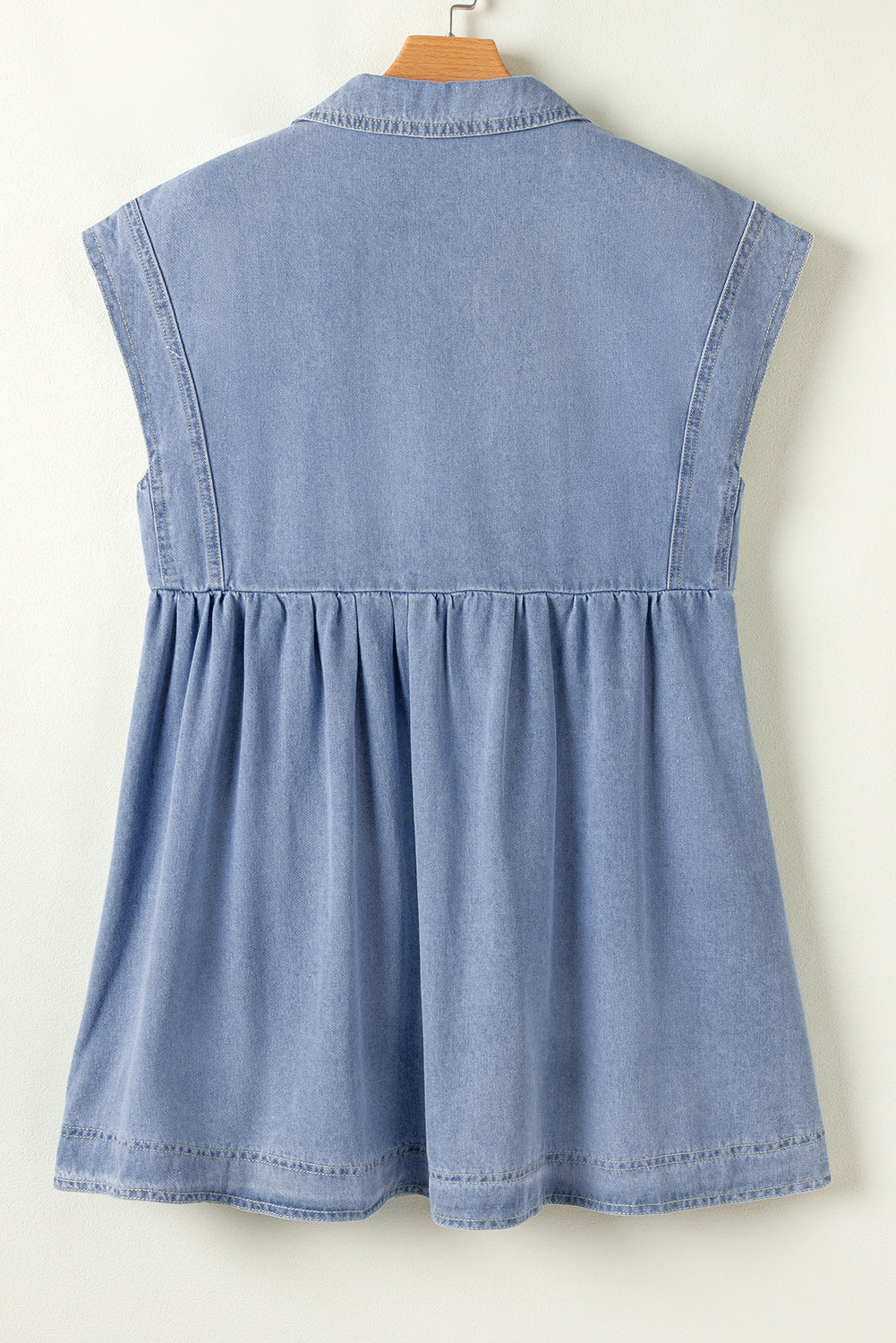 Beau Blue Lapel Neck Cap Sleeve High Waist Denim Babydoll Dress Mini Dresses JT's Designer Fashion