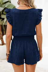 Dirty blue Textured Square Neck Top and Shirred High Waist Shorts Set Short Sets JT's Designer Fashion