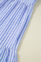 Sky Blue Stripe Bracelet Sleeve Tiered Shift Dress with Pockets JT's Designer Fashion