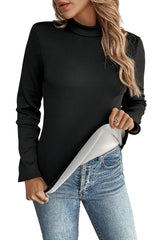 Black Mock Neck Thermal Lined Long Sleeve Tee Long Sleeve Tops JT's Designer Fashion