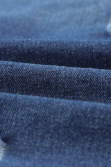 Blue Lapel Distressed Raw Hem Buttons Denim Jacket Denim Jackets JT's Designer Fashion