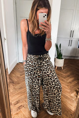 Parchment Leopard Drawstring Flowy Wide Leg Pants Pants & Culotte JT's Designer Fashion
