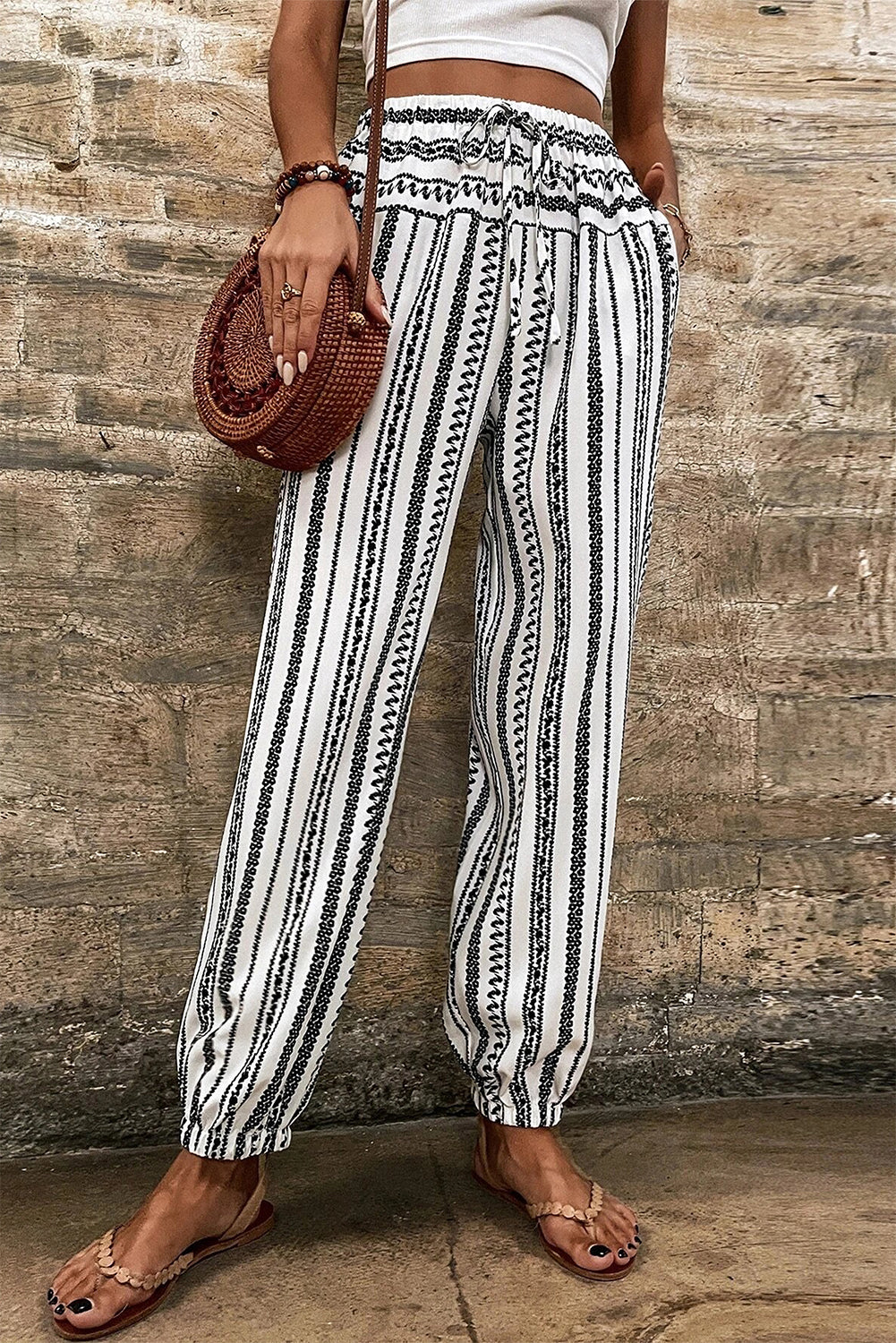 Black Stripe Boho Striped Print Casual Pants Pants & Culotte JT's Designer Fashion