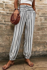 Black Stripe Boho Striped Print Casual Pants Pants & Culotte JT's Designer Fashion
