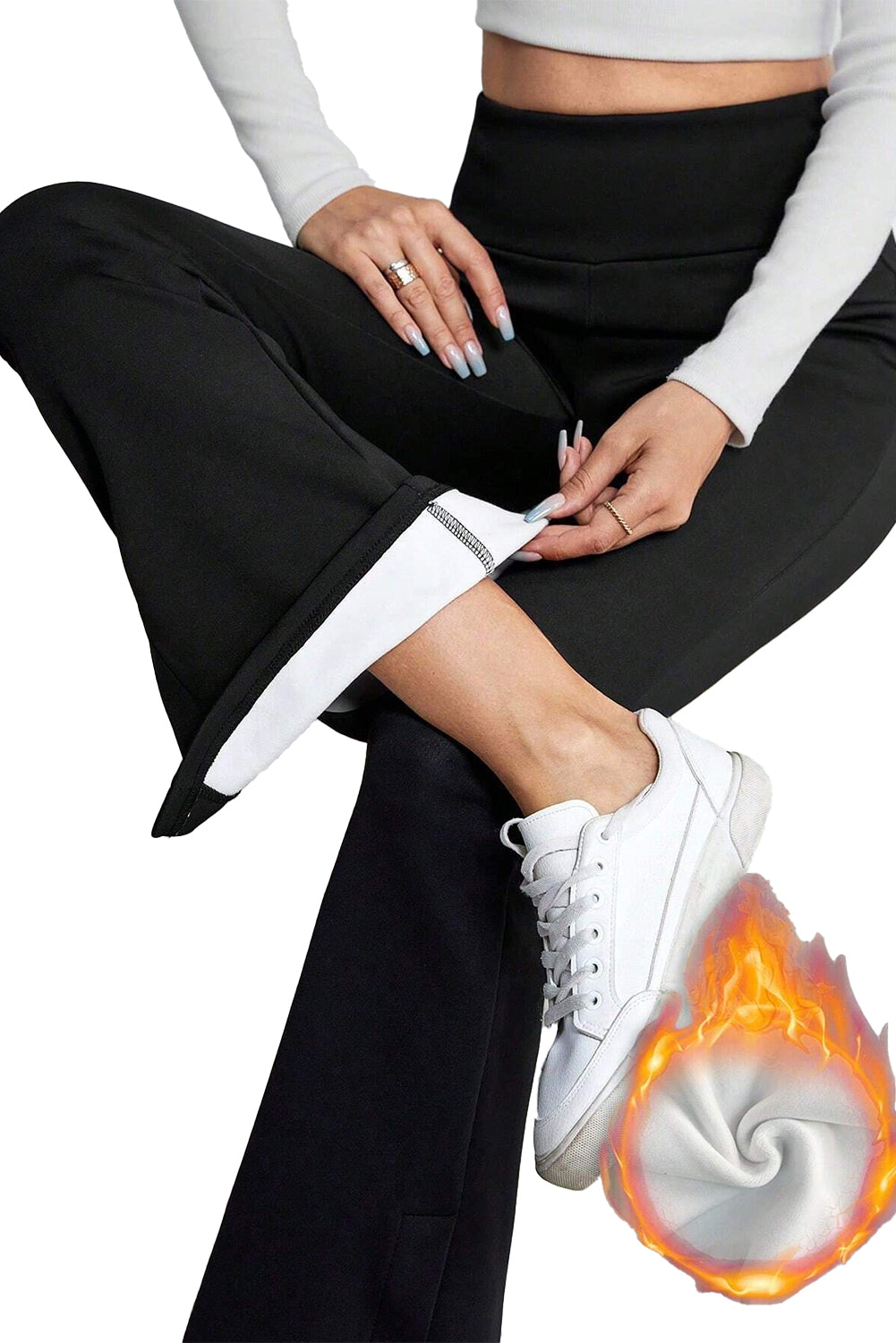 Black Thermal Lined Split Flare Leg Pants Pants & Culotte JT's Designer Fashion